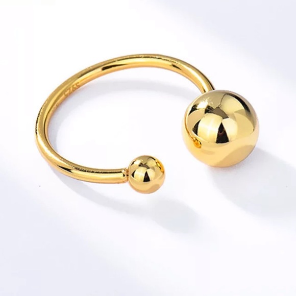 GOLD BIG SMALL BALL 925 STERLING SILVER ADJUSTABLE RING, CUTE RING, SHINY RING - Picture 2 of 4